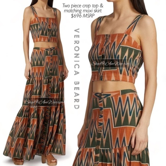 Veronica Beard 2 piece linen abstract crop top + maxiskirt set *shop@iamwarrior - Picture 3 of 14